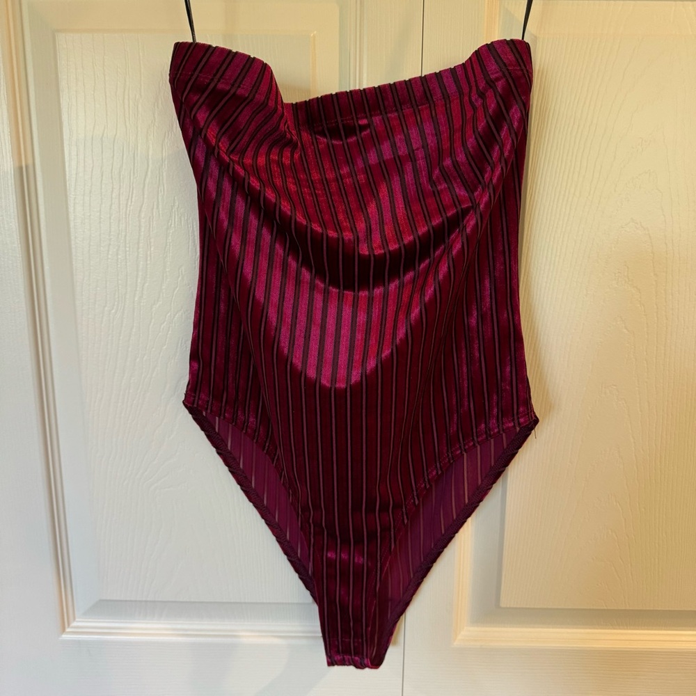Forever 21 Red Velvet Striped Bodysuit